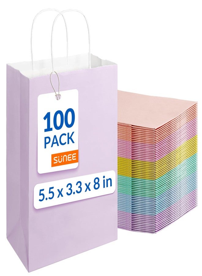 SUNEE Gift Bags with Handles 5.5x3.3x8, 100 Pcs Small Paper Gift Bags Bulk, 6 Pastel Color Kraft Paper Goodie Bags Bulk for Wedding, Birthday, Party Supplies, Christams and Celebrations - Image 1